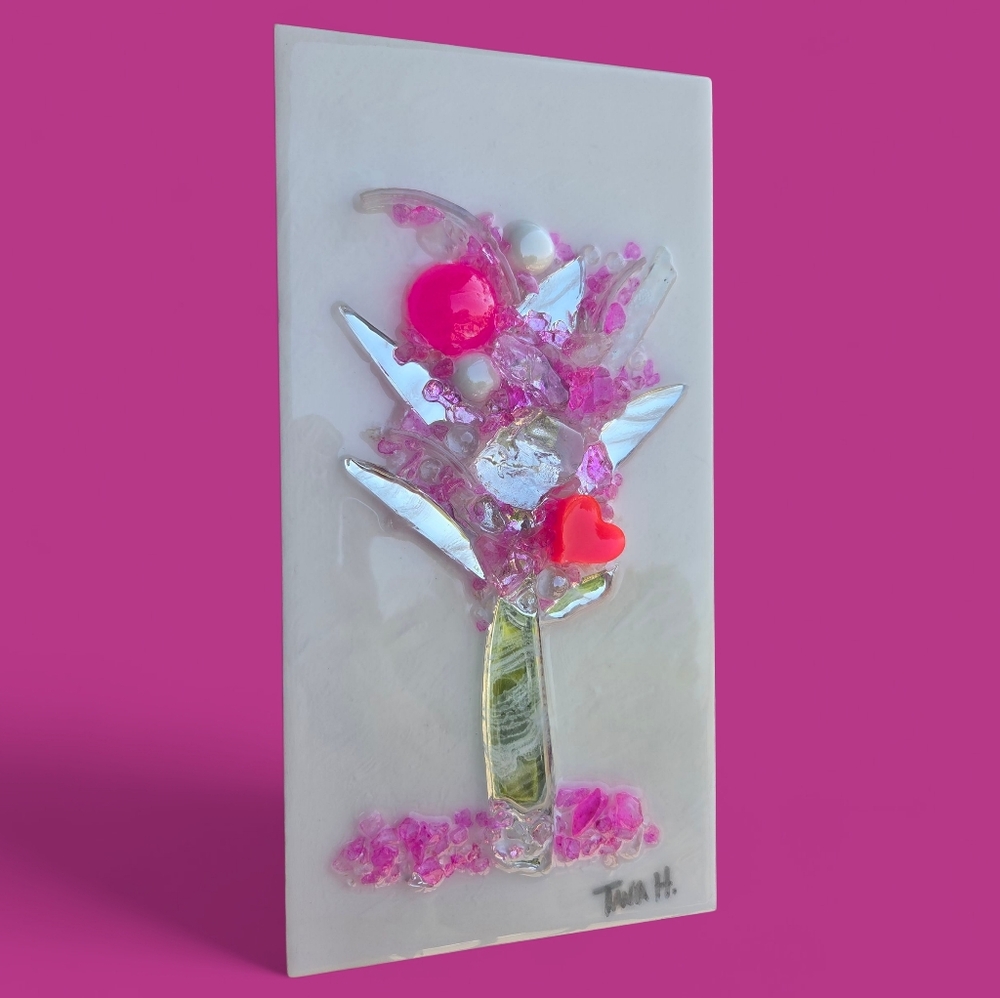 Pink Mirror + Crushed Glass Abstract Pink and White Tree Wall Art